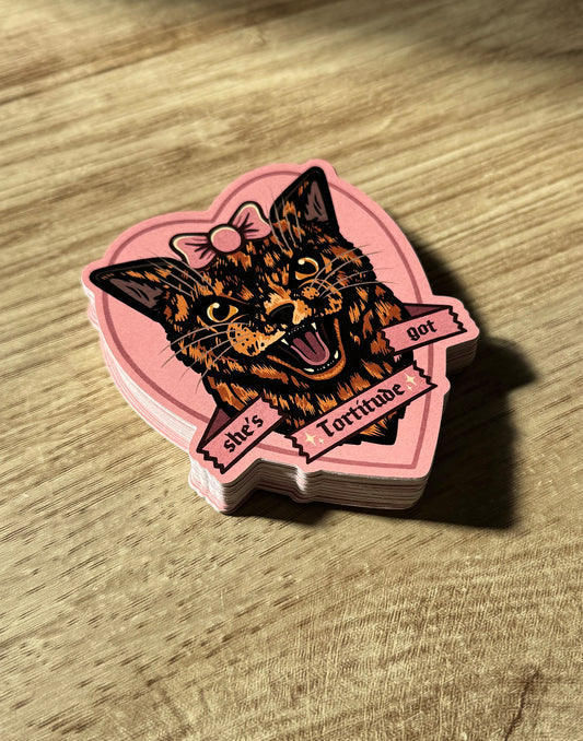 She's Got Tortitude | Tortoiseshell Cat Art Print & Sticker Bundle