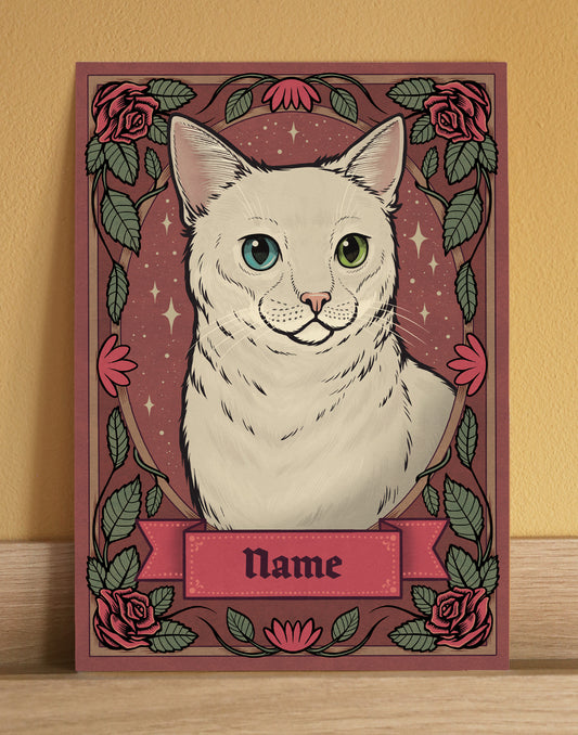 White Cat | Add Your Own Custom Pet Name | Fine Art Print