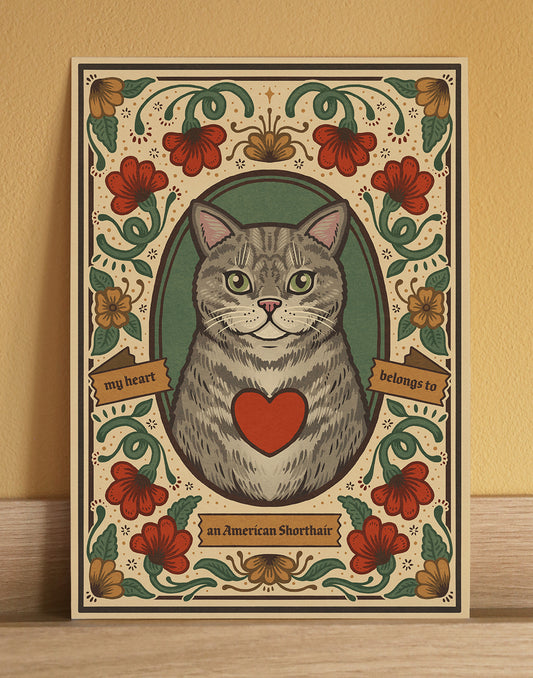 American Shorthair Cat | Fine Art Print | Grey | Silver