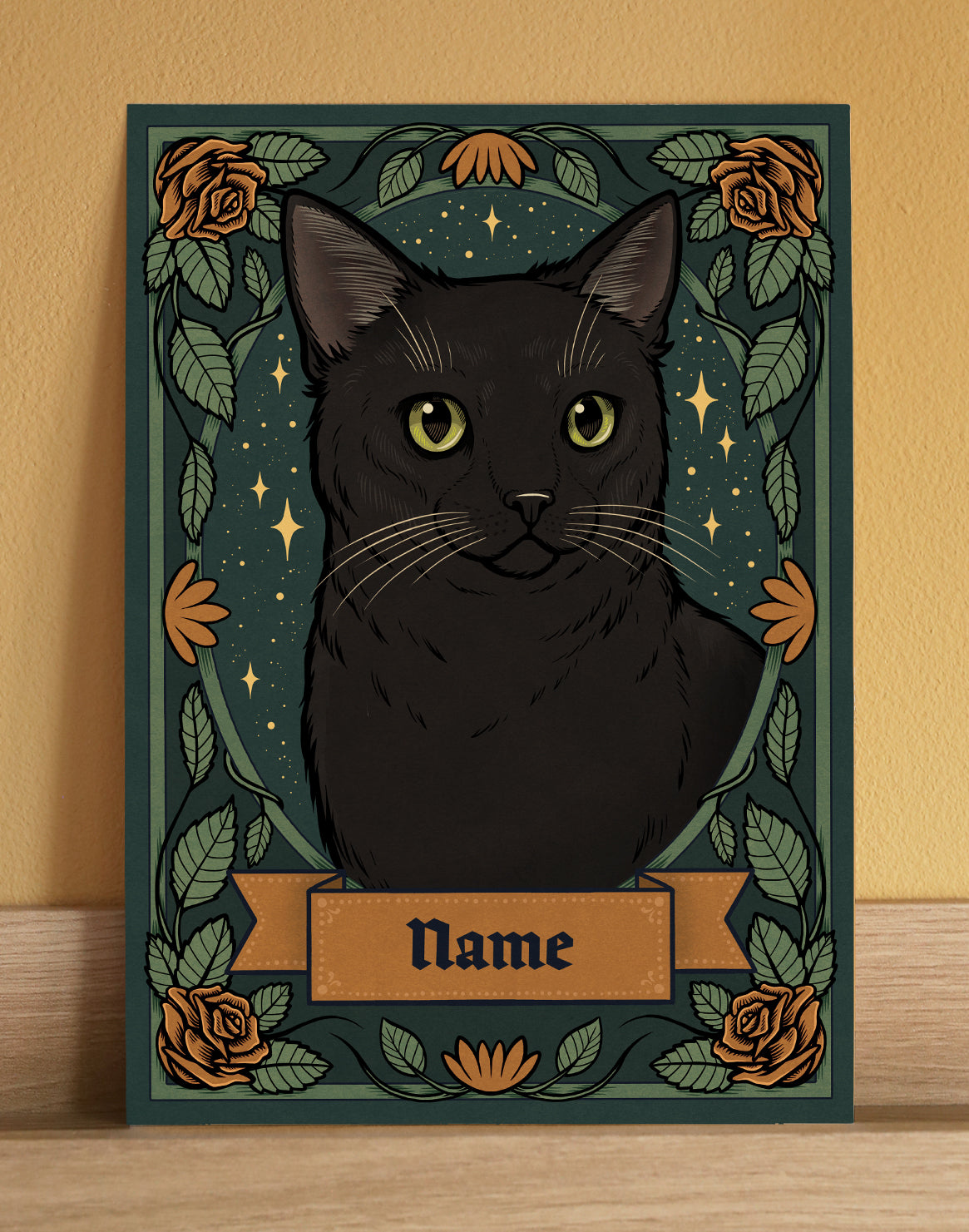 Black Cat | Add Your Own Custom Pet Name | Fine Art Print