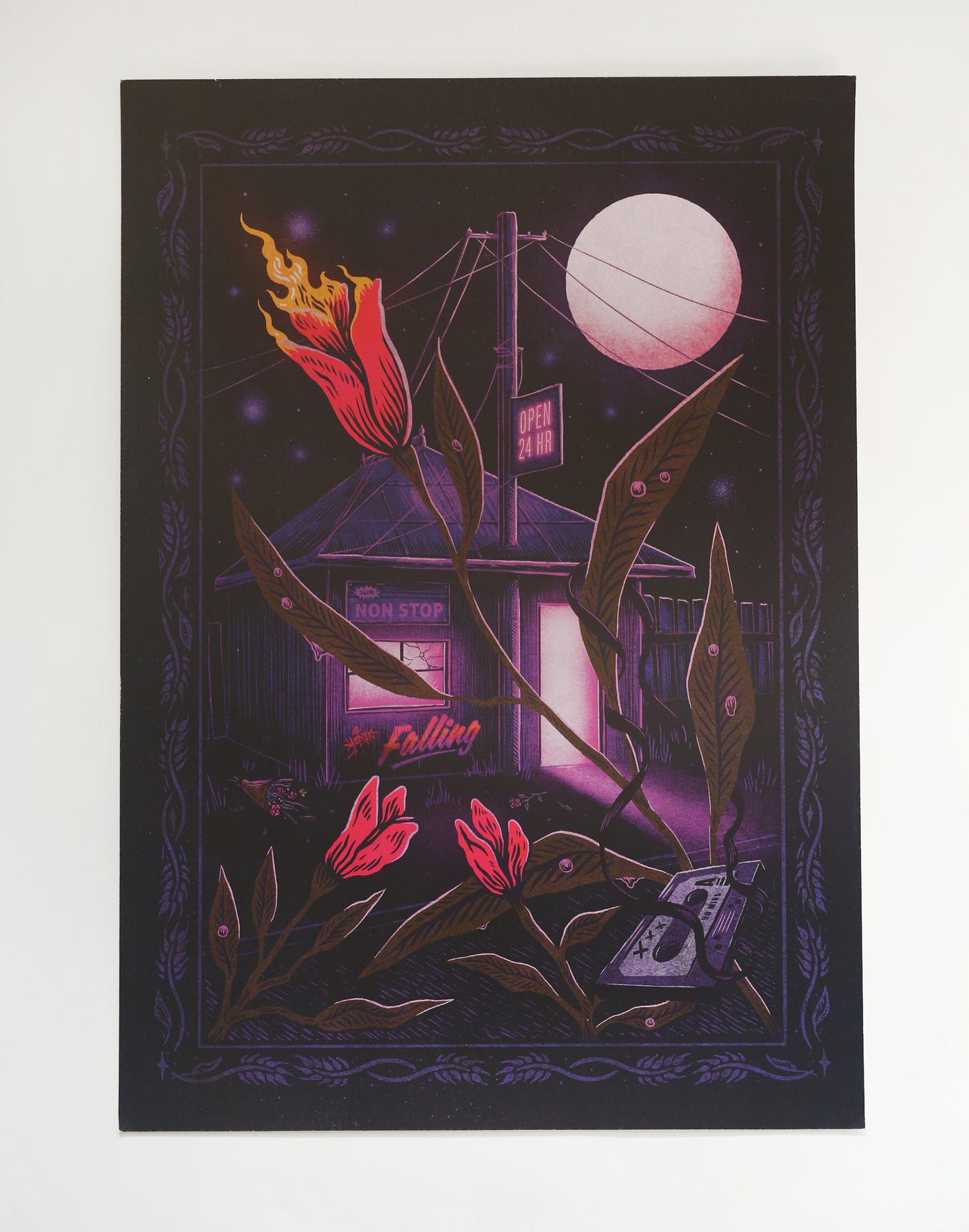 Burning Neon Art Print | Damaged