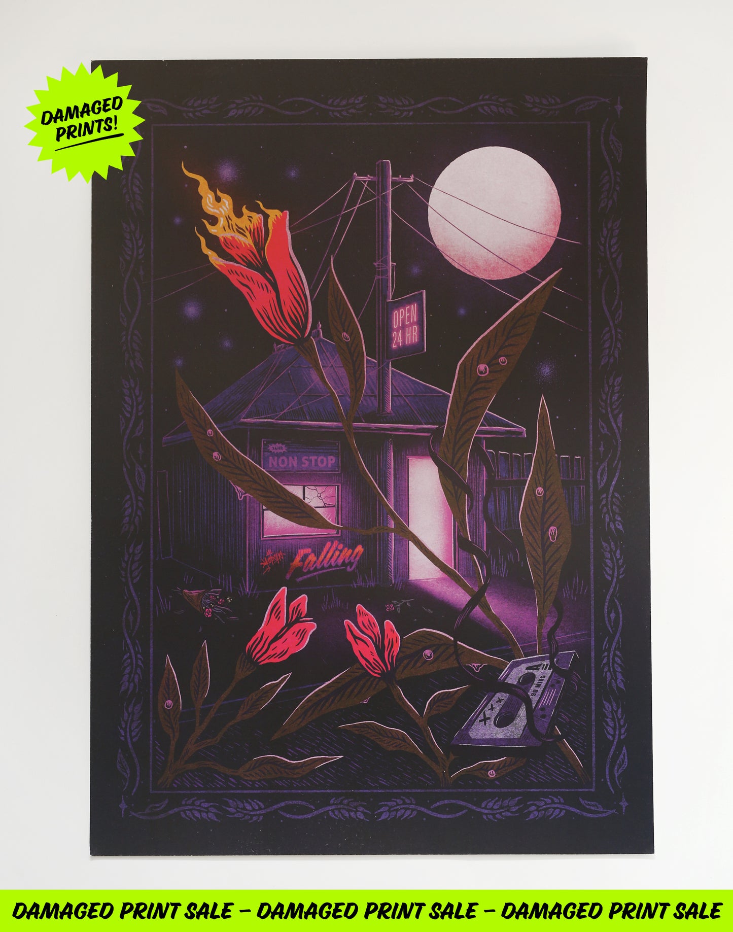Burning Neon Art Print | Damaged