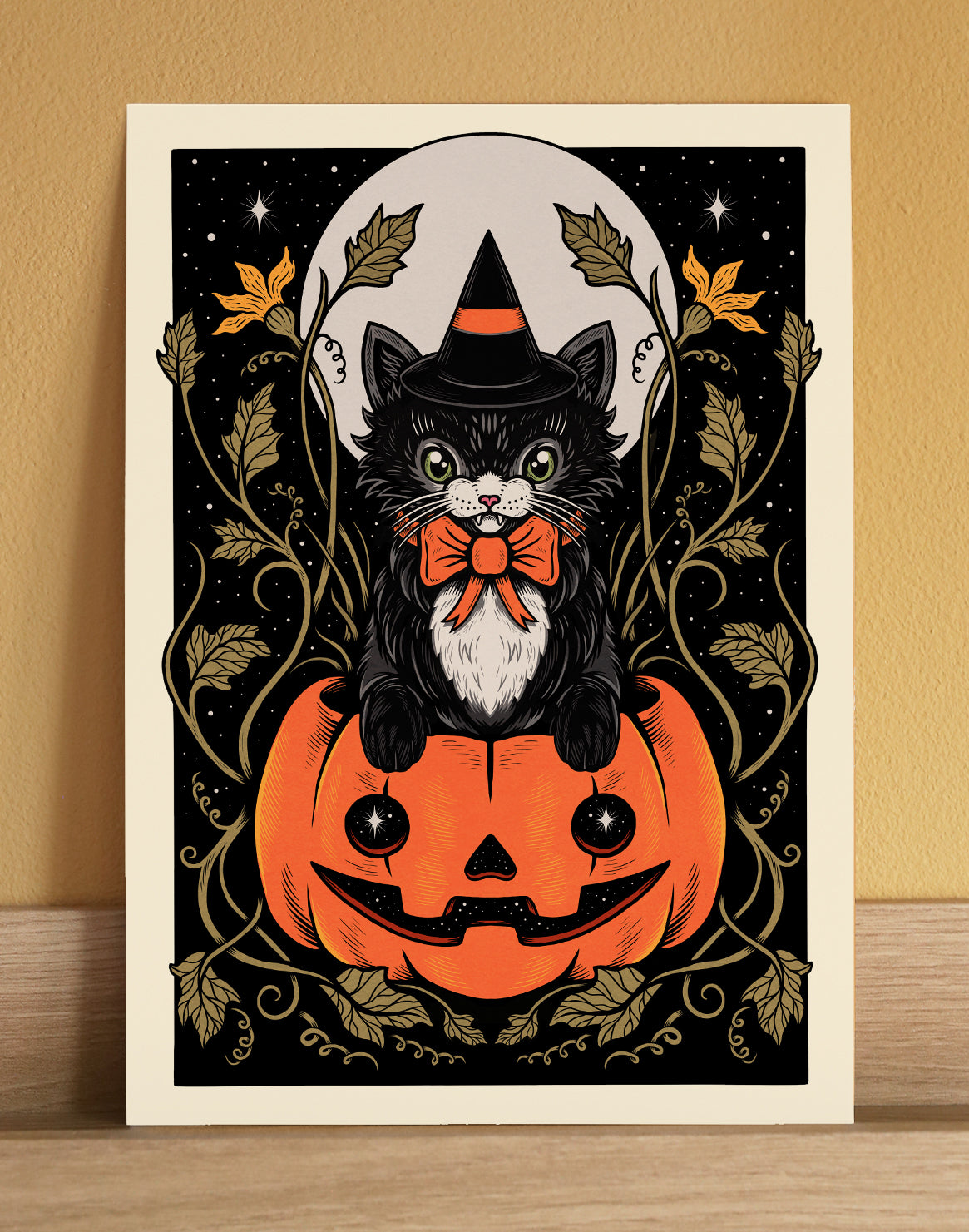 Pumpkin Cat | Fine Art Print | Vintage Style Halloween Art
