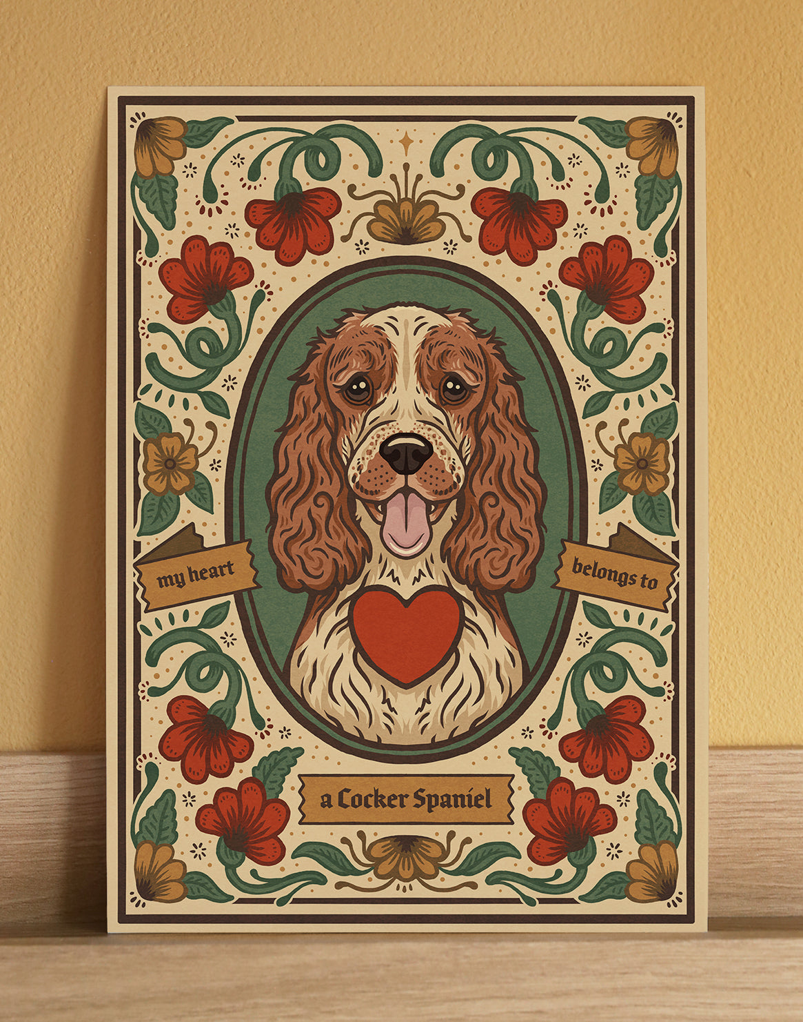 Cocker Spaniel Art Print | Red and White