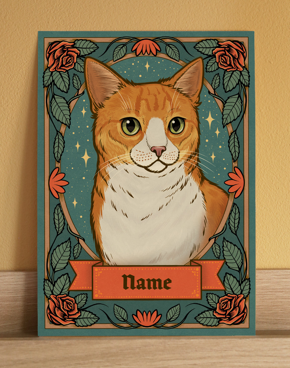 Orange and White Tabby Cat | Add Your Own Custom Pet Name | Fine Art Print
