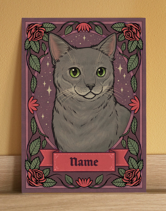 Grey Cat | Add Your Own Custom Pet Name | Fine Art Print