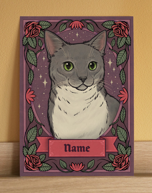 Grey Cat | Add Your Own Custom Pet Name | Fine Art Print