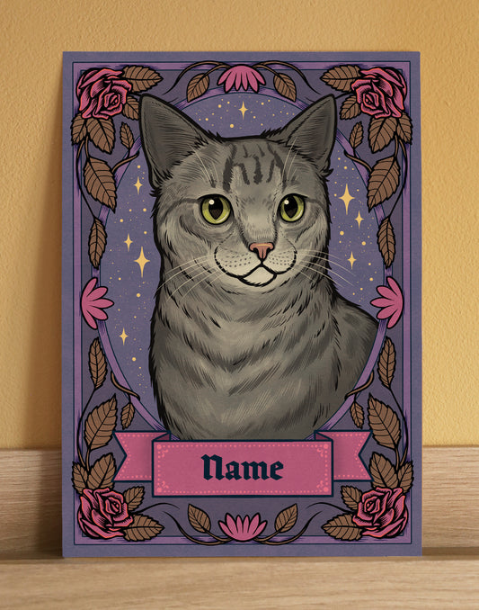 Grey Tabby Cat | Add Your Own Custom Pet Name | Fine Art Print