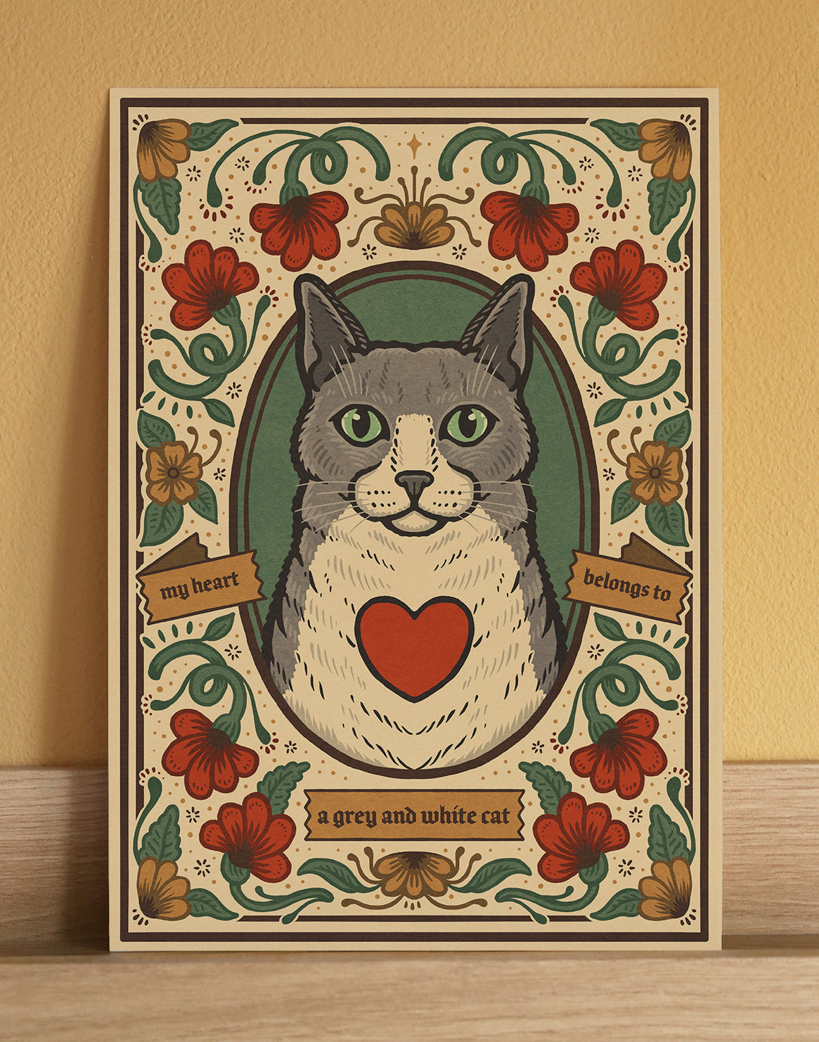 Grey and White Cat Art Print