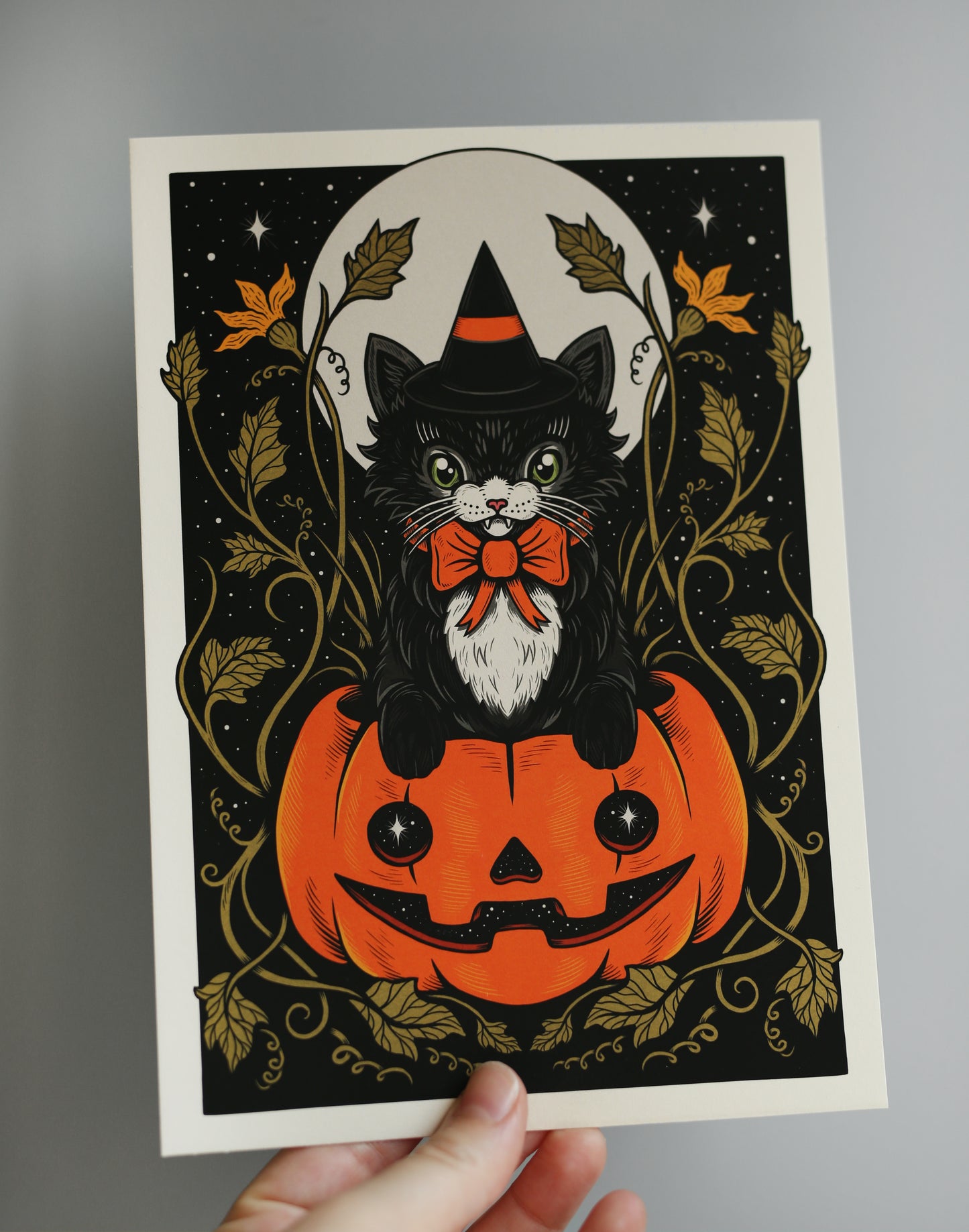 Pumpkin Cat | Fine Art Print | Vintage Style Halloween Art