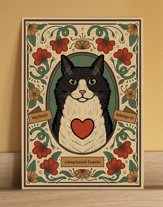 Long Haired Tuxedo Cat Art Print