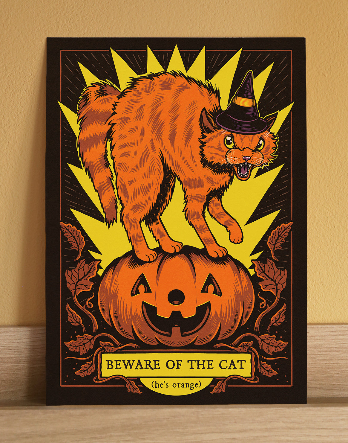 Beware of the Cat - He's Orange | Fine Art Print | Halloween Wall Art