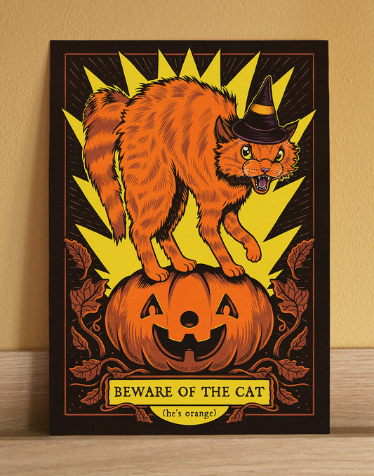 Beware of the Cat - He's Orange | Fine Art Print | Halloween Wall Art