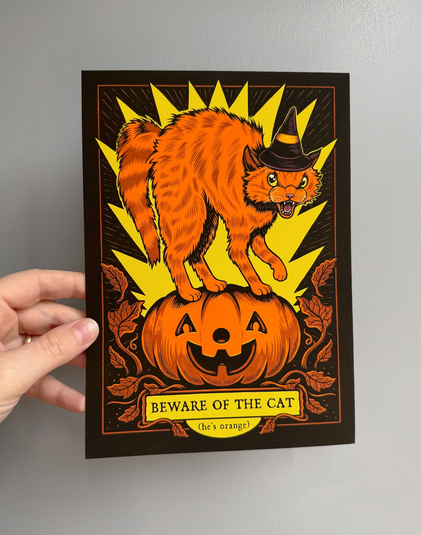 Beware of the Cat - He's Orange | Fine Art Print | Halloween Wall Art