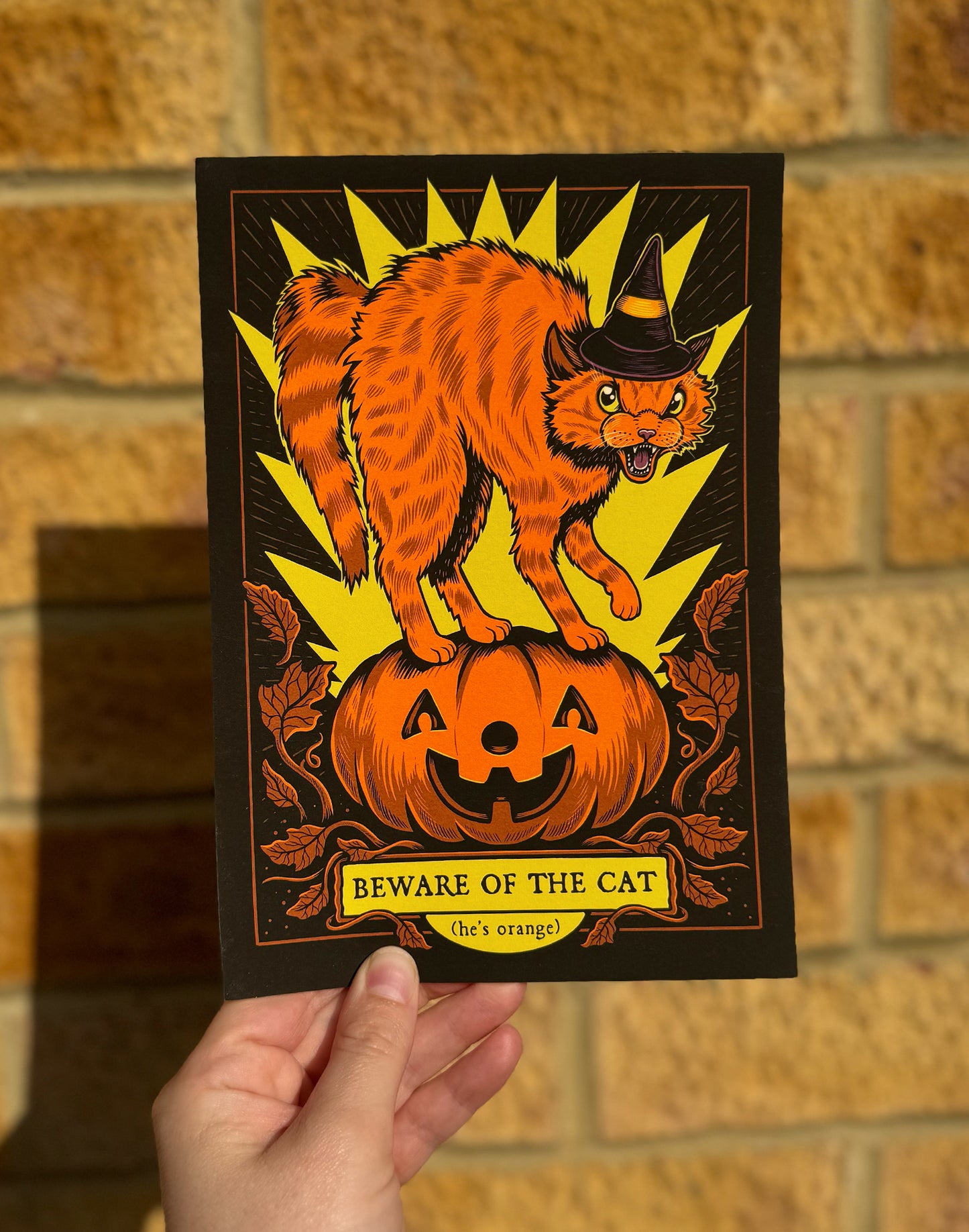Beware of the Cat - He's Orange | Fine Art Print | Halloween Wall Art