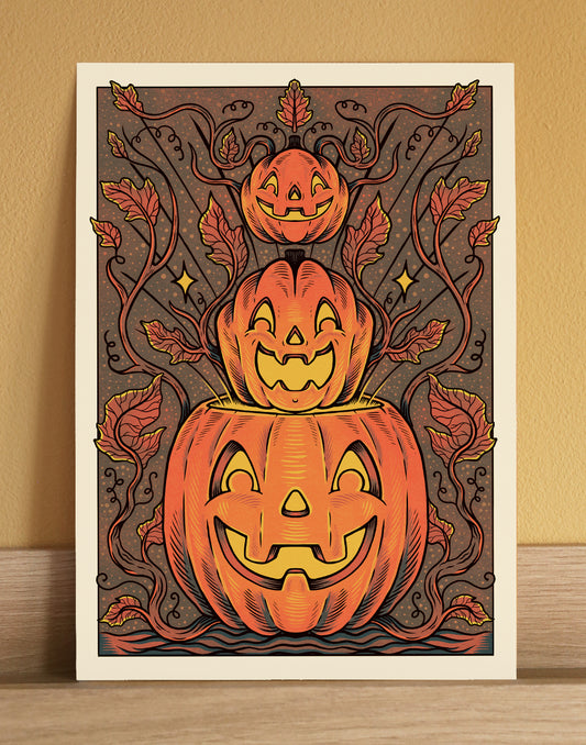 Pumpkin Stack | Fine Art Print | Vintage Style Halloween Art