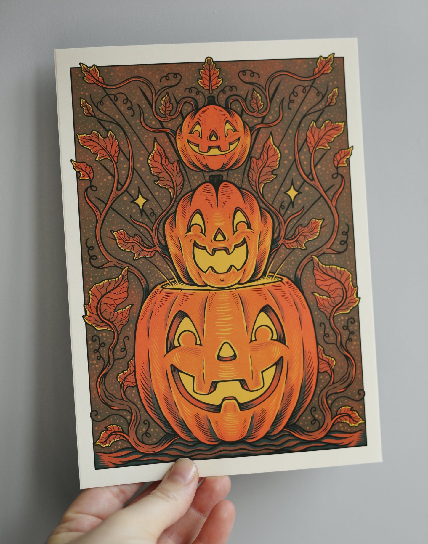 Pumpkin Stack | Fine Art Print | Vintage Style Halloween Art