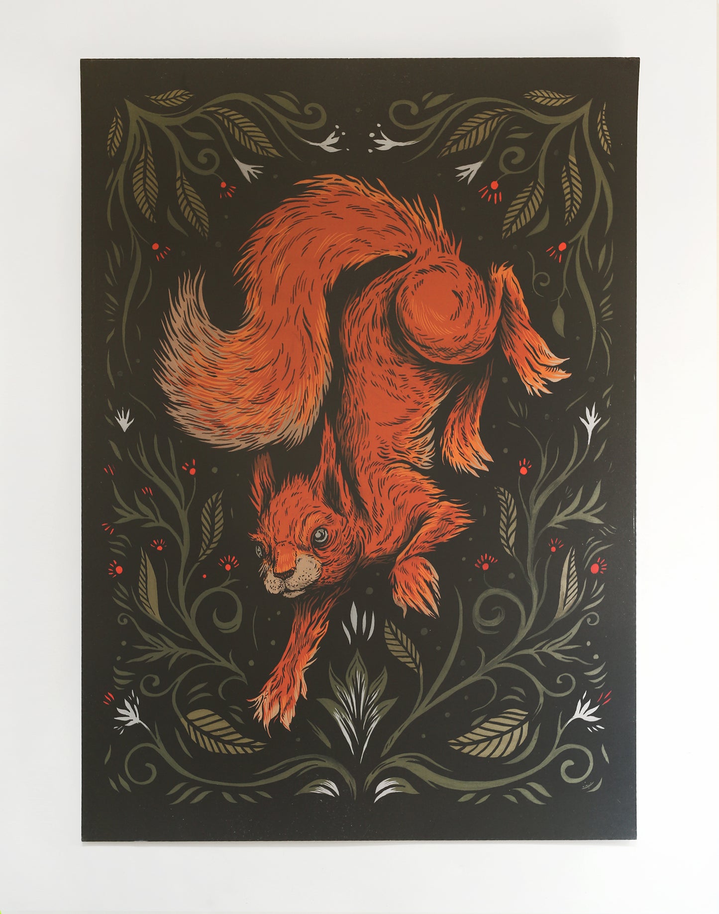 Squirrel with Foliage Art Print | Damaged