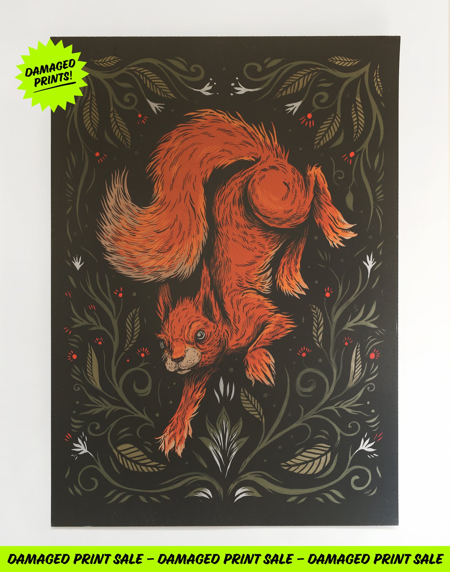 Squirrel with Foliage Art Print | Damaged