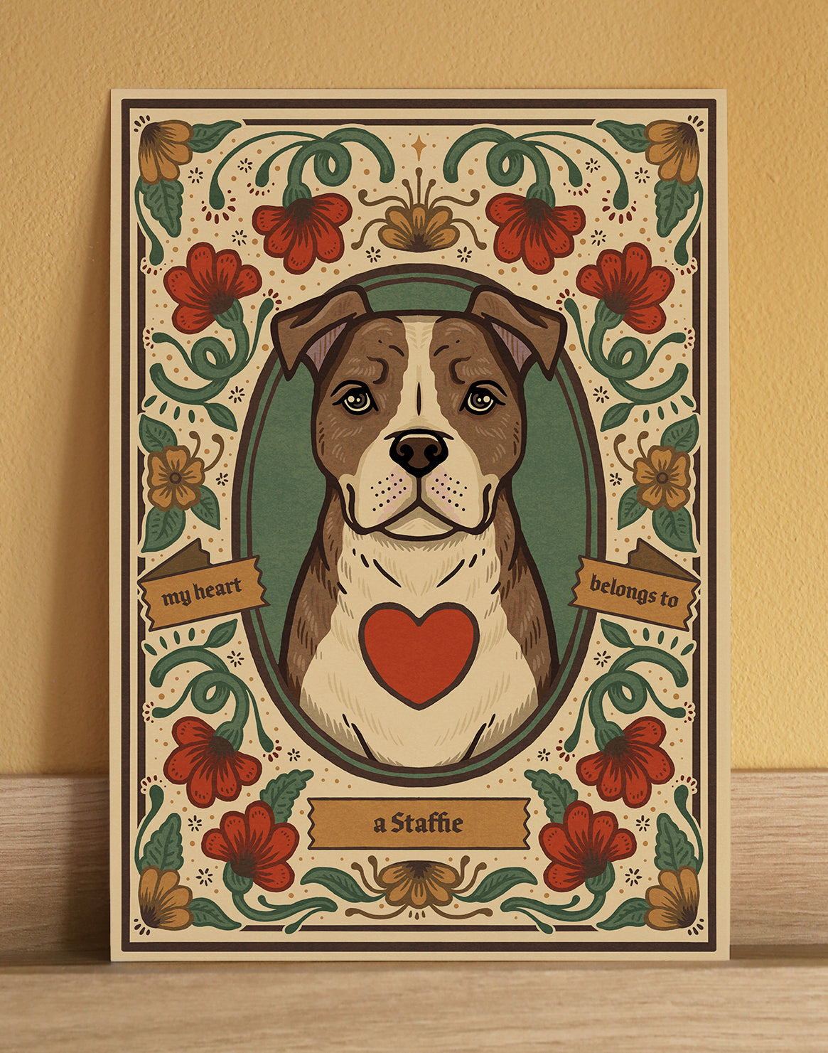 Staffie | Fine Art Print | White and Brown
