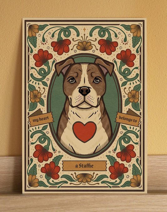 Staffie | Fine Art Print | White and Brown