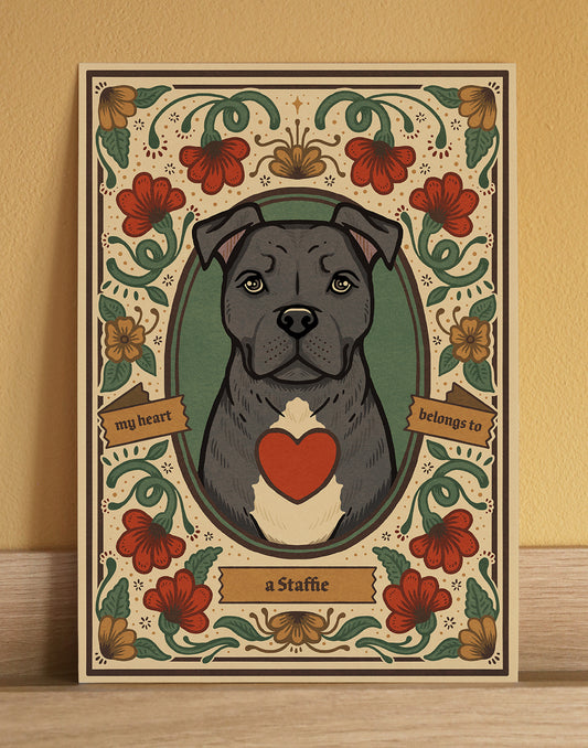 Staffie | Fine Art Print | Grey