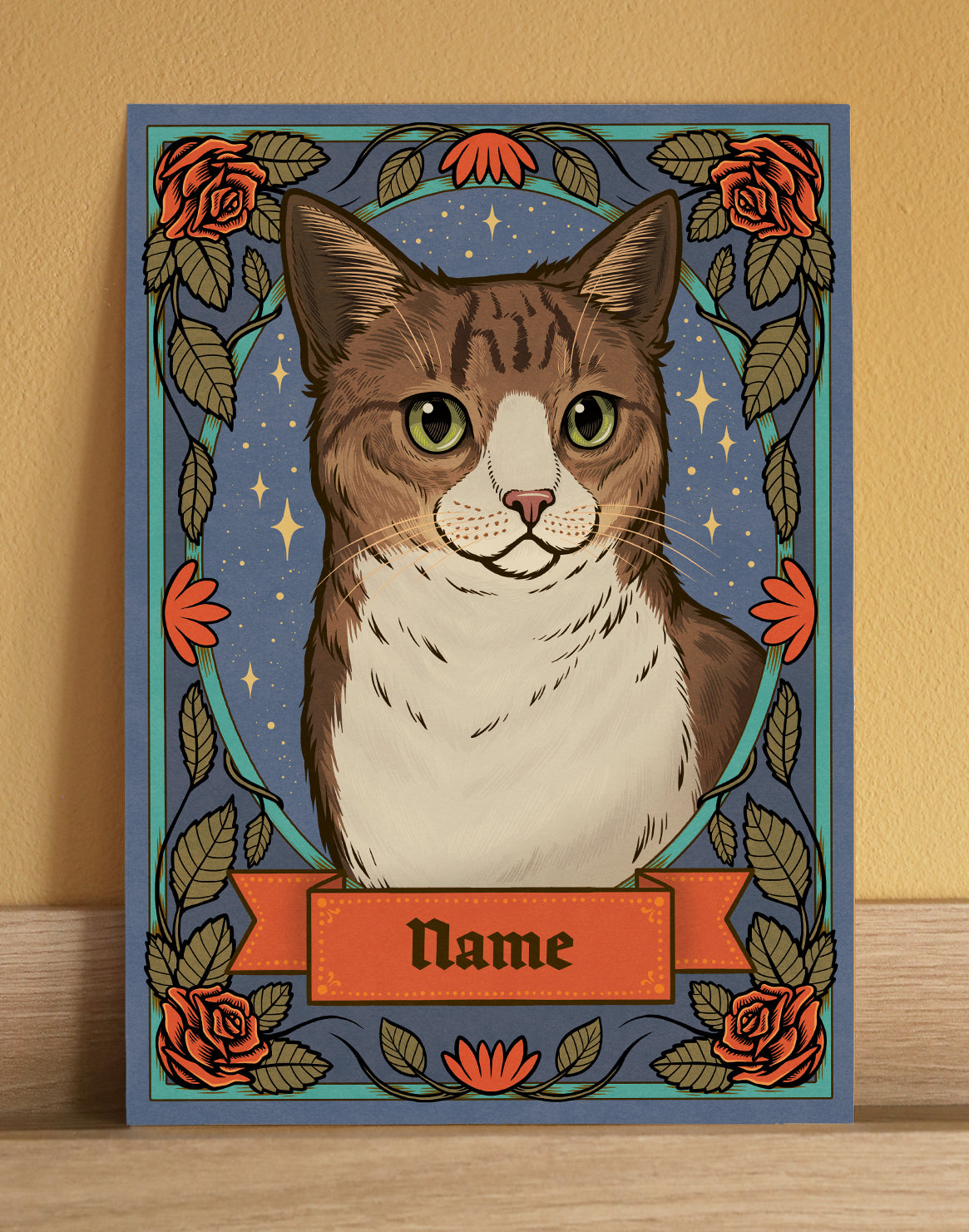 Tabby and White | Add Your Own Custom Pet Name | Fine Art Print