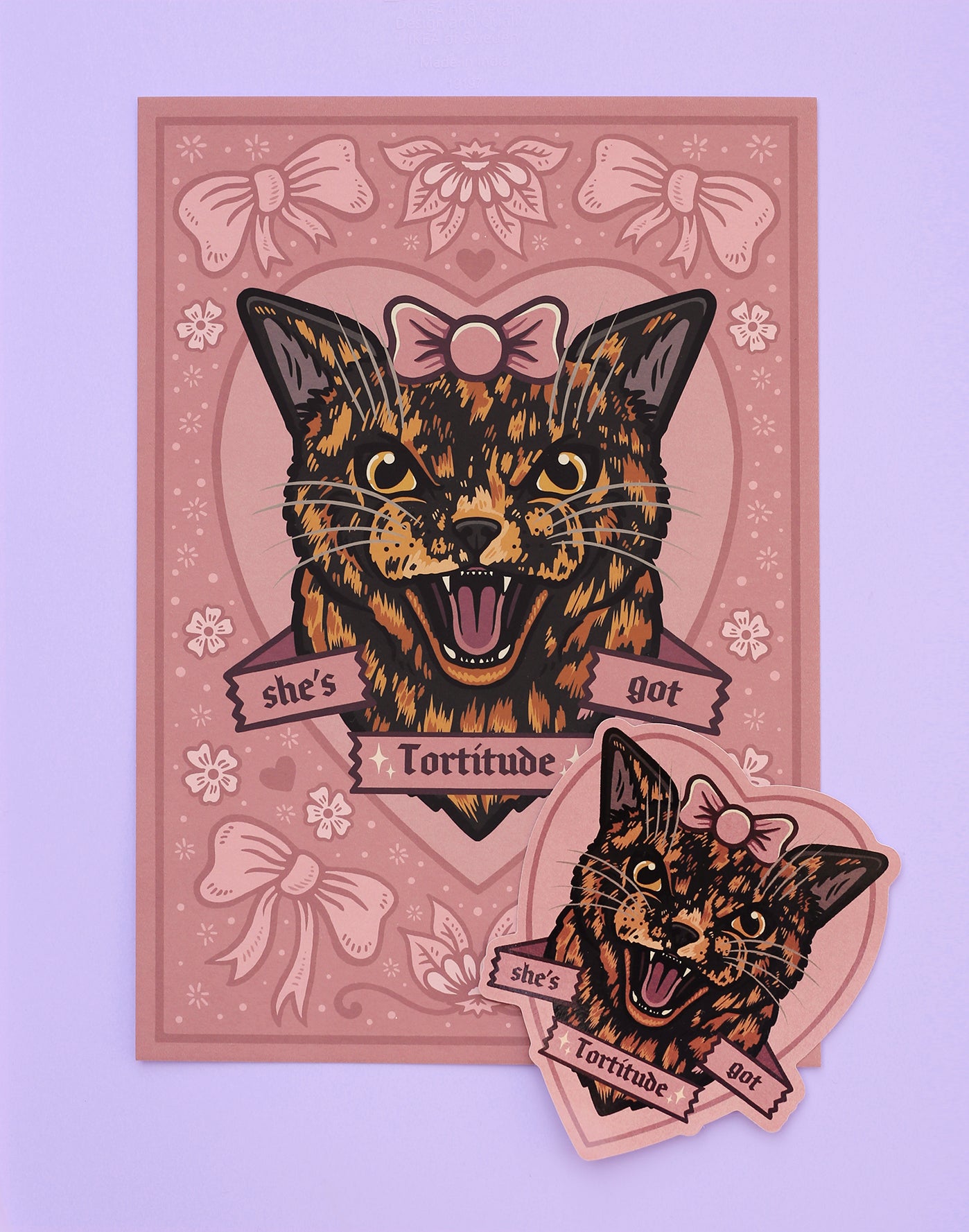 She's Got Tortitude | Tortoiseshell Cat | Fine Art Print and Vinyl Sticker Bundle