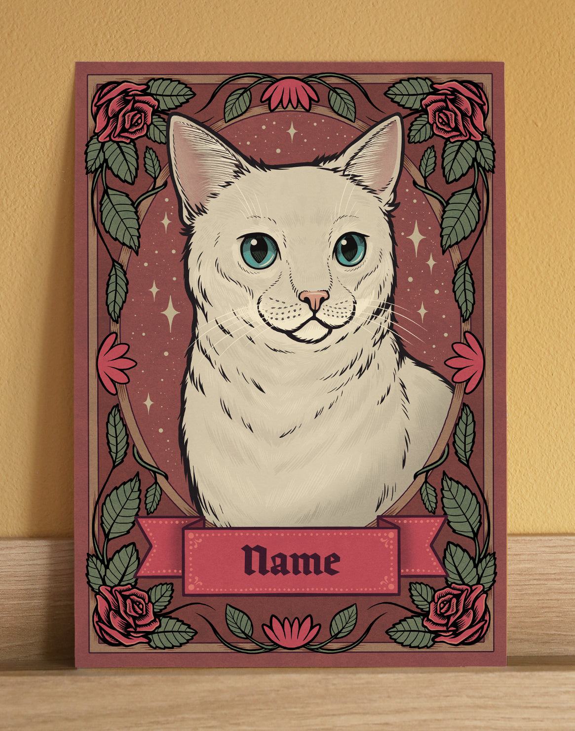 White Cat | Add Your Own Custom Pet Name | Fine Art Print