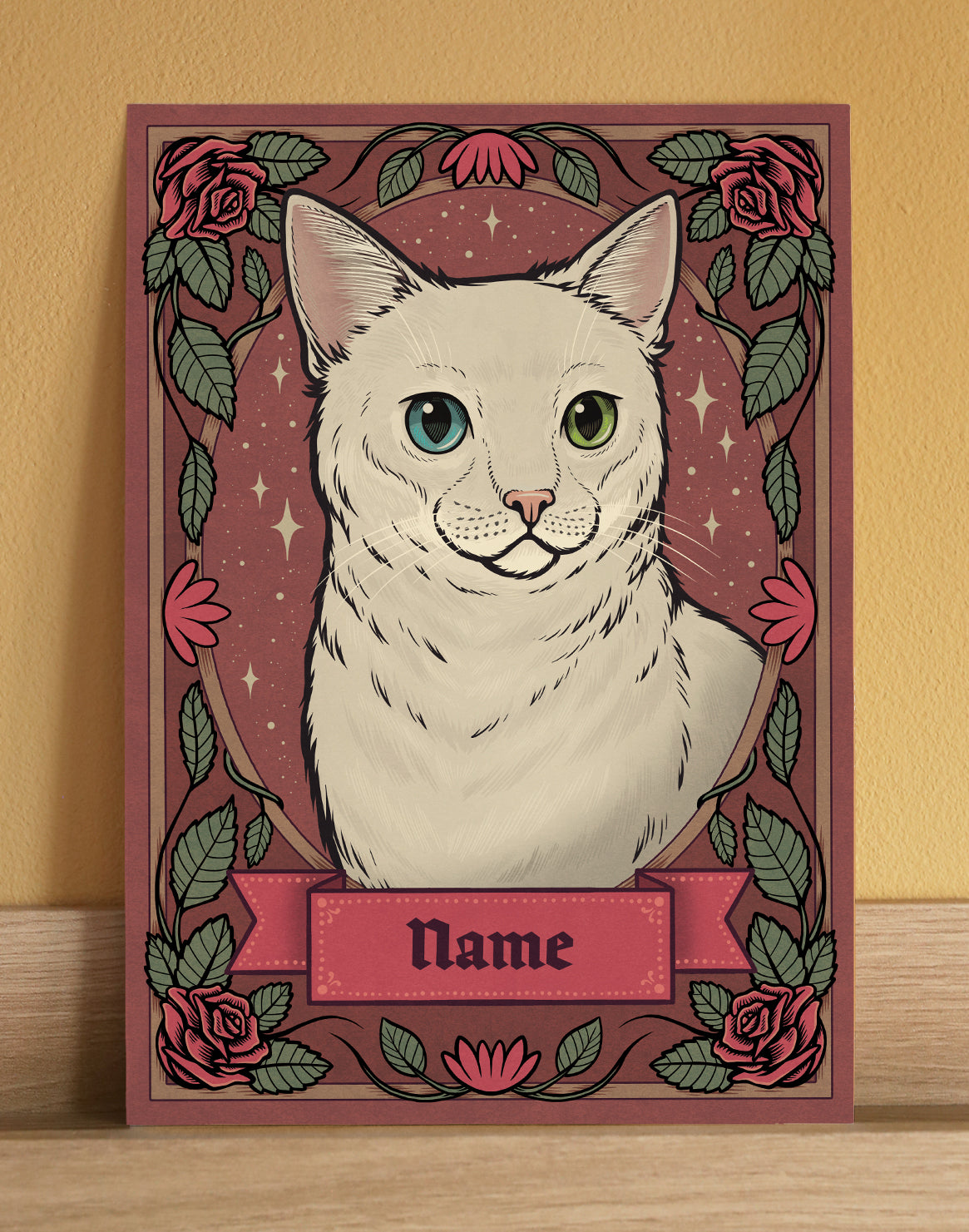 White Cat | Add Your Own Custom Pet Name | Fine Art Print